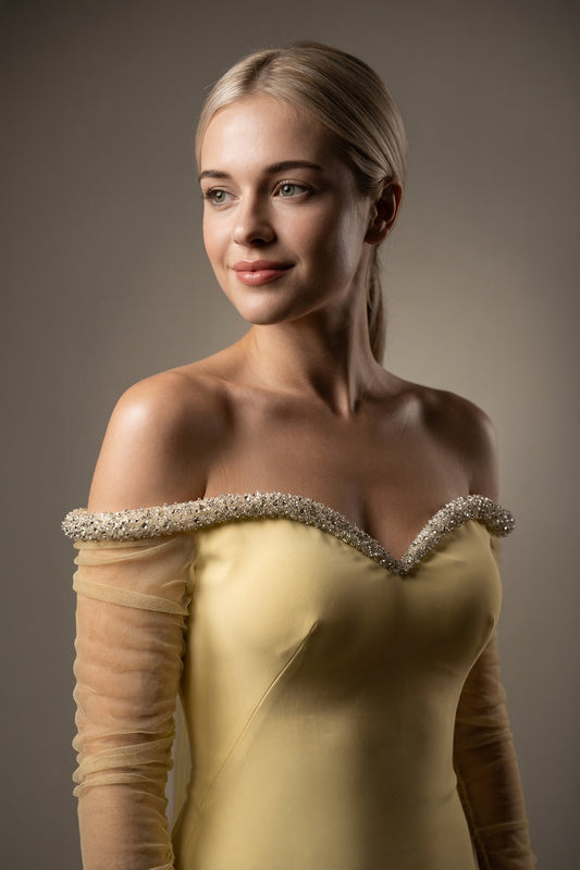 Off-Shoulder Cape Mermaid Gown