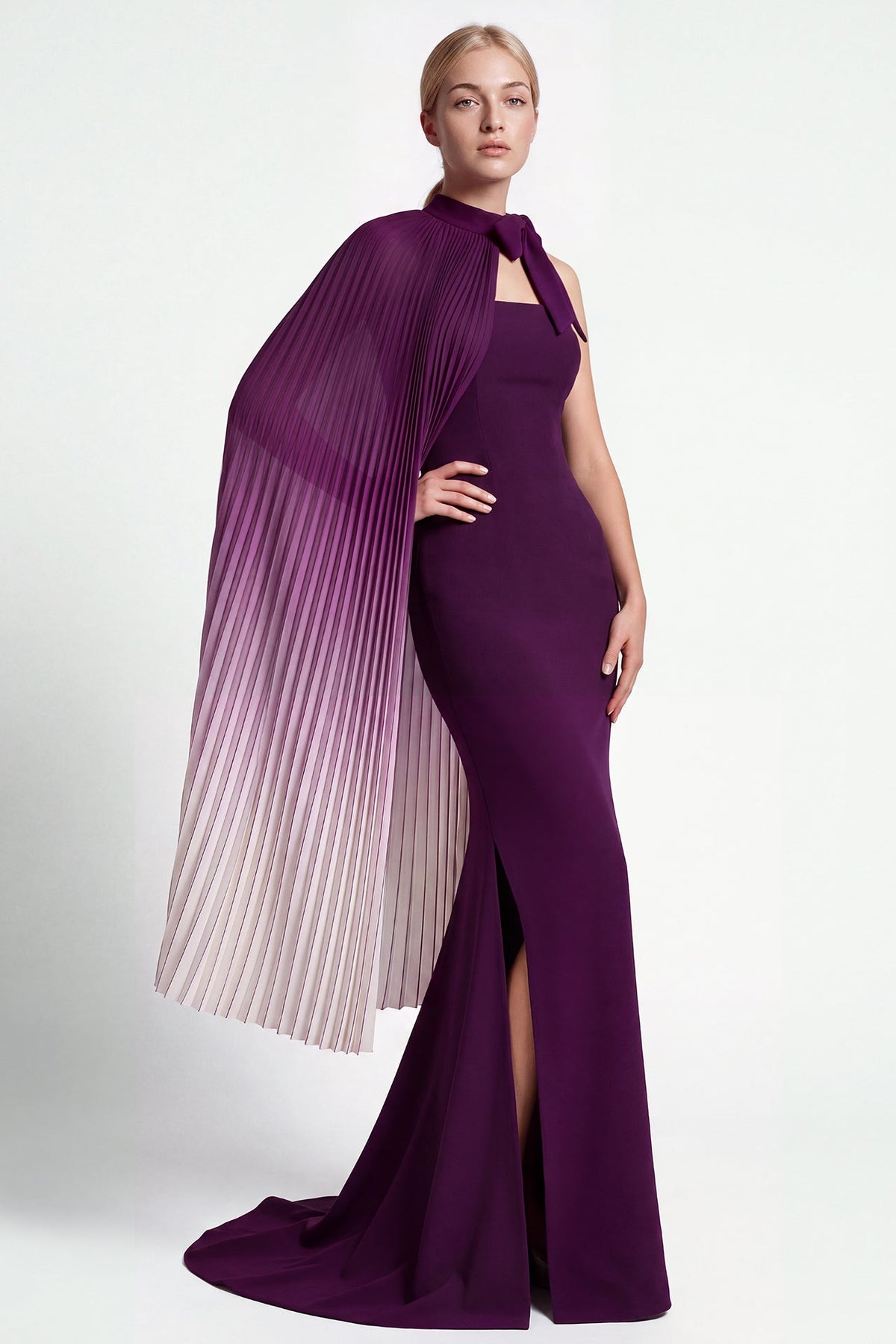 Strapless Ombré Cape Gown