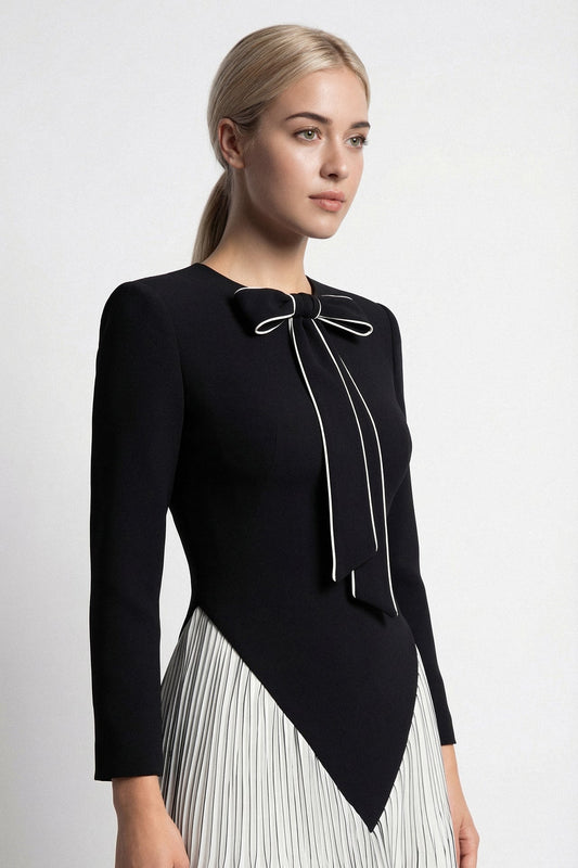 Pointed-Waist Pleated Gown