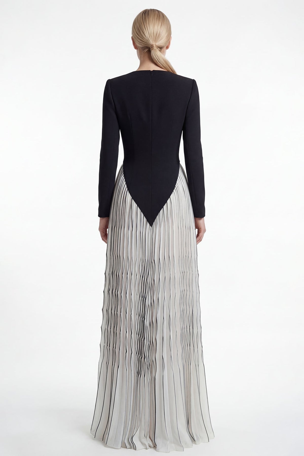 Pointed-Waist Pleated Gown