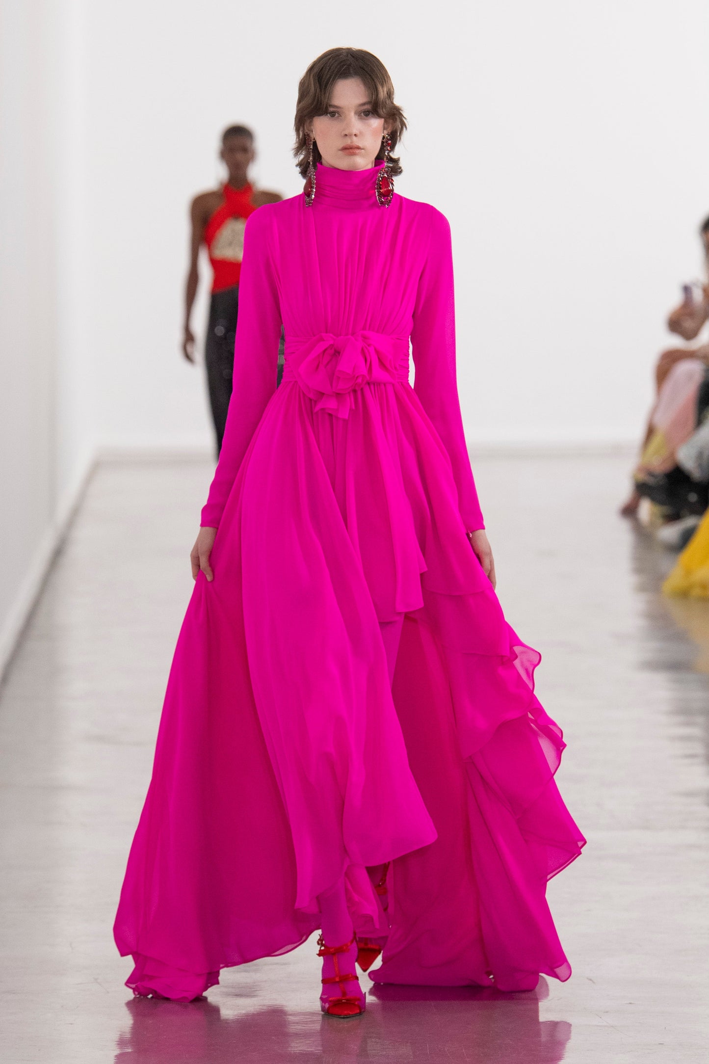 High-Neck Ruffled Georgette Gown