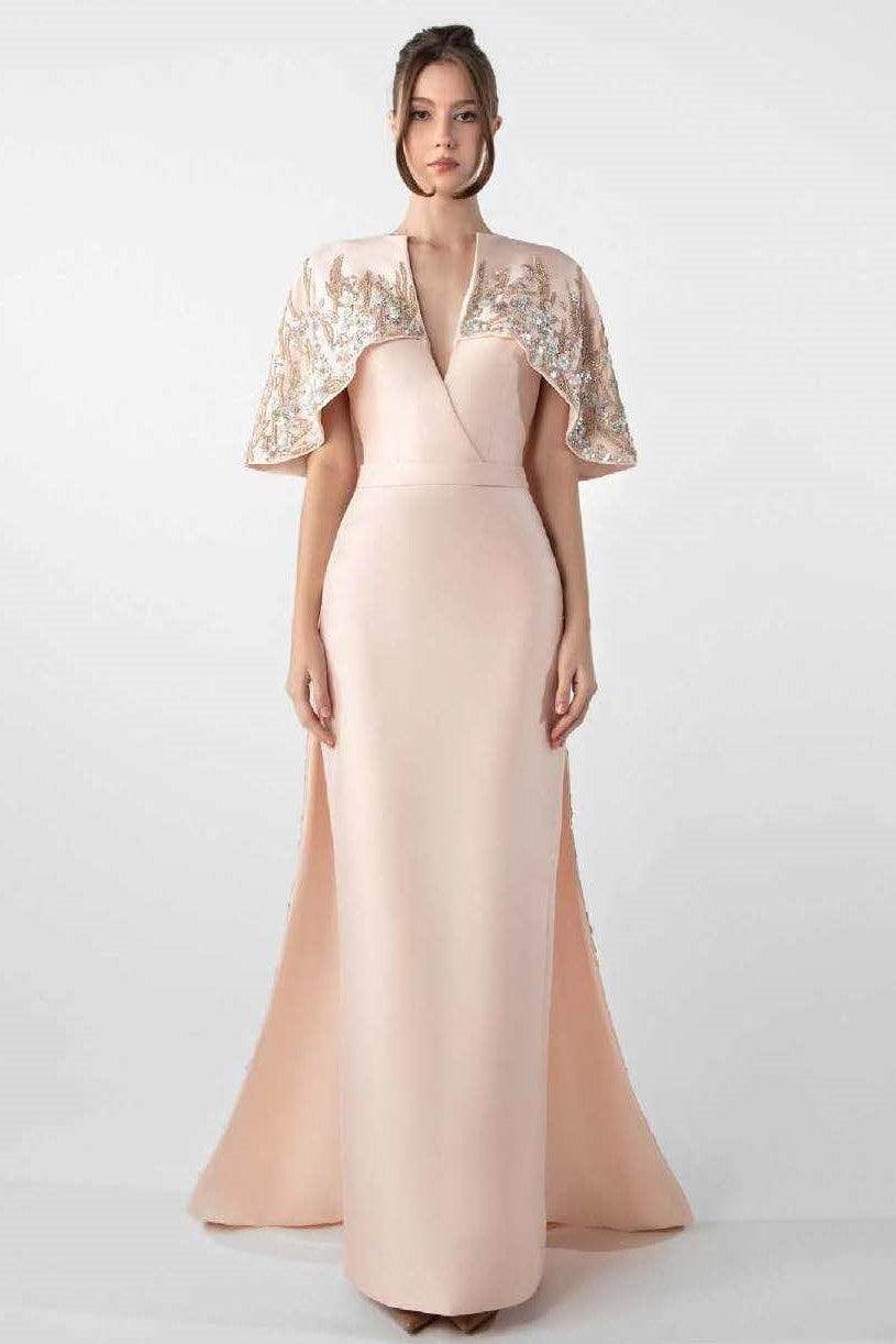 Cape Embroidered Gown