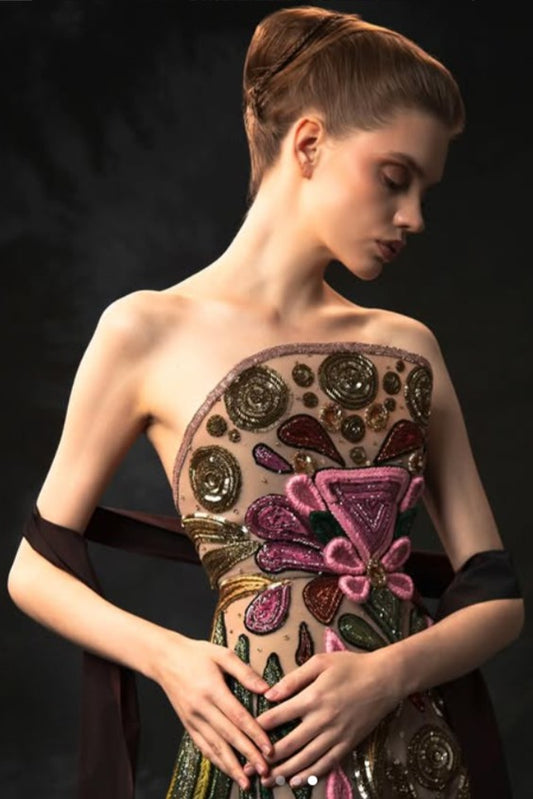 Strapless Embroidered Dress