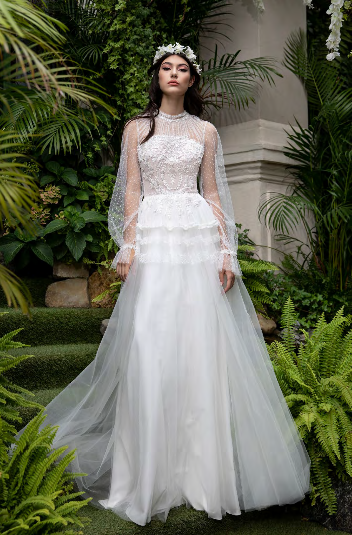 High Neck Long Sleeve A-Line Gown