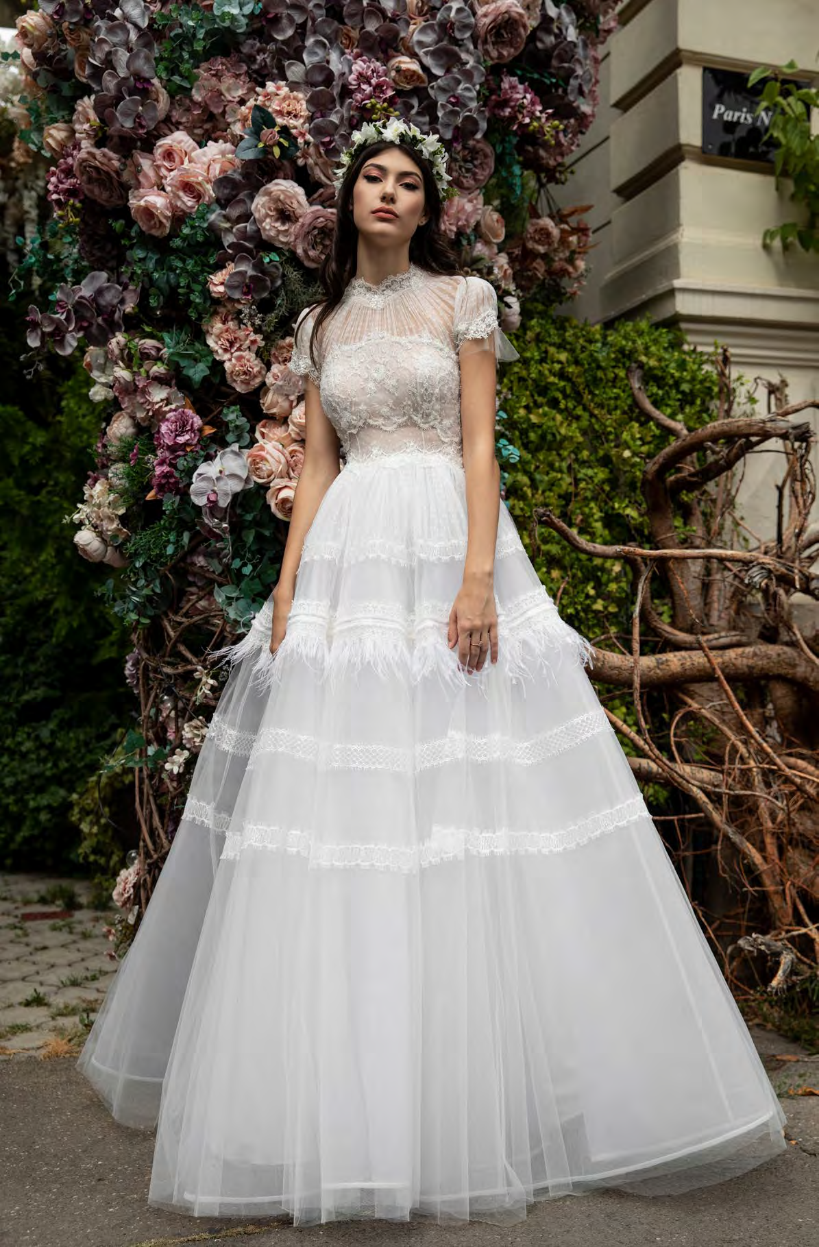 High Neck Cap Sleeve A-Line Gown