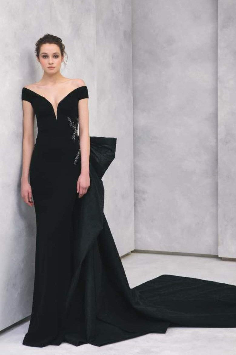 Off Shoulder Fitted Crepe Gown