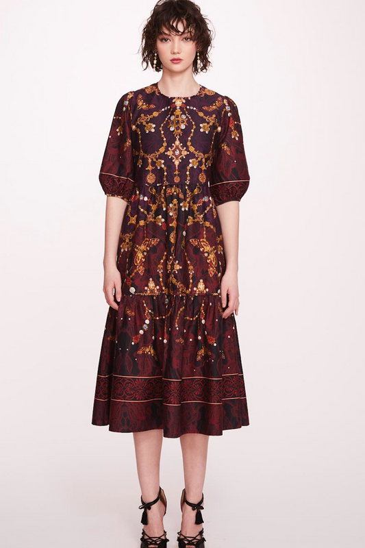 3/4 Sleeve Printed Midi-Dress
