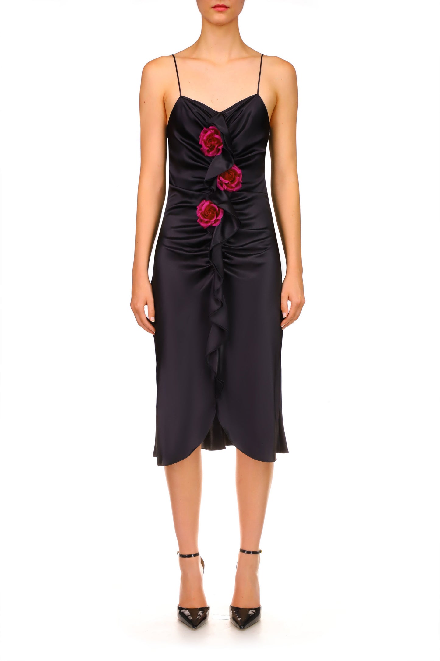 Silk Satin Dress with Roses