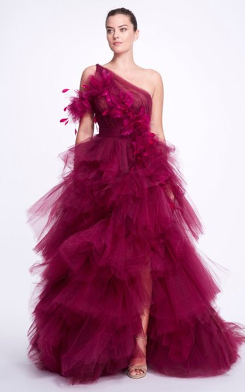 One Shoulder Tulle Gown