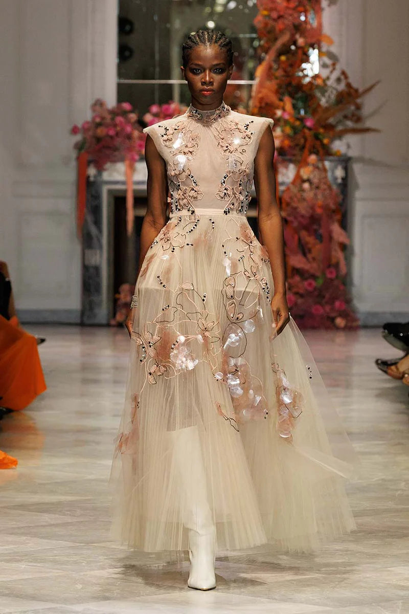 Glass Petal Embroidered Dress