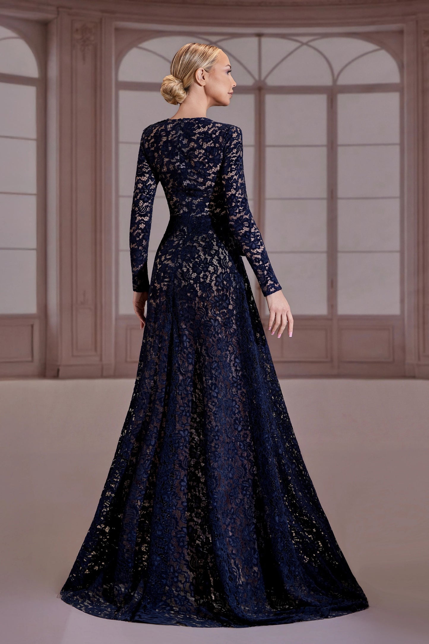 Navy Blue Floral Lace Dress