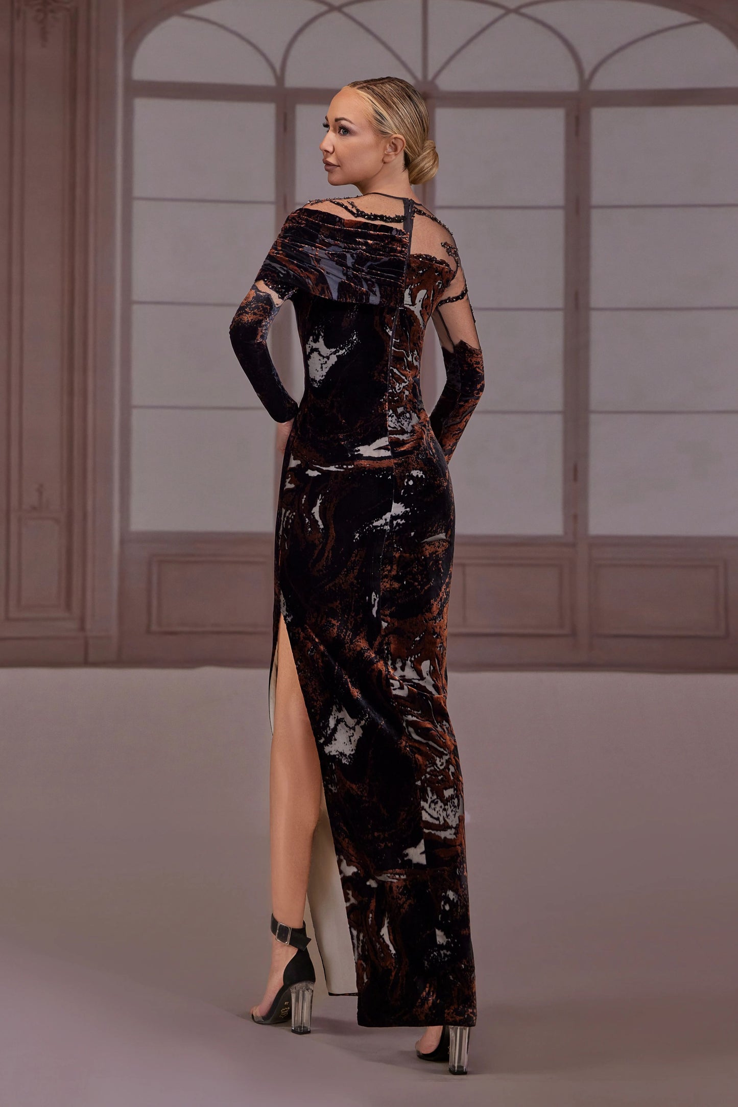 Black & Brown Illusion Velvet Dress