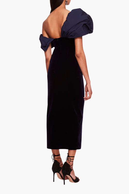 Asymmetrical Velvet Midi Dress