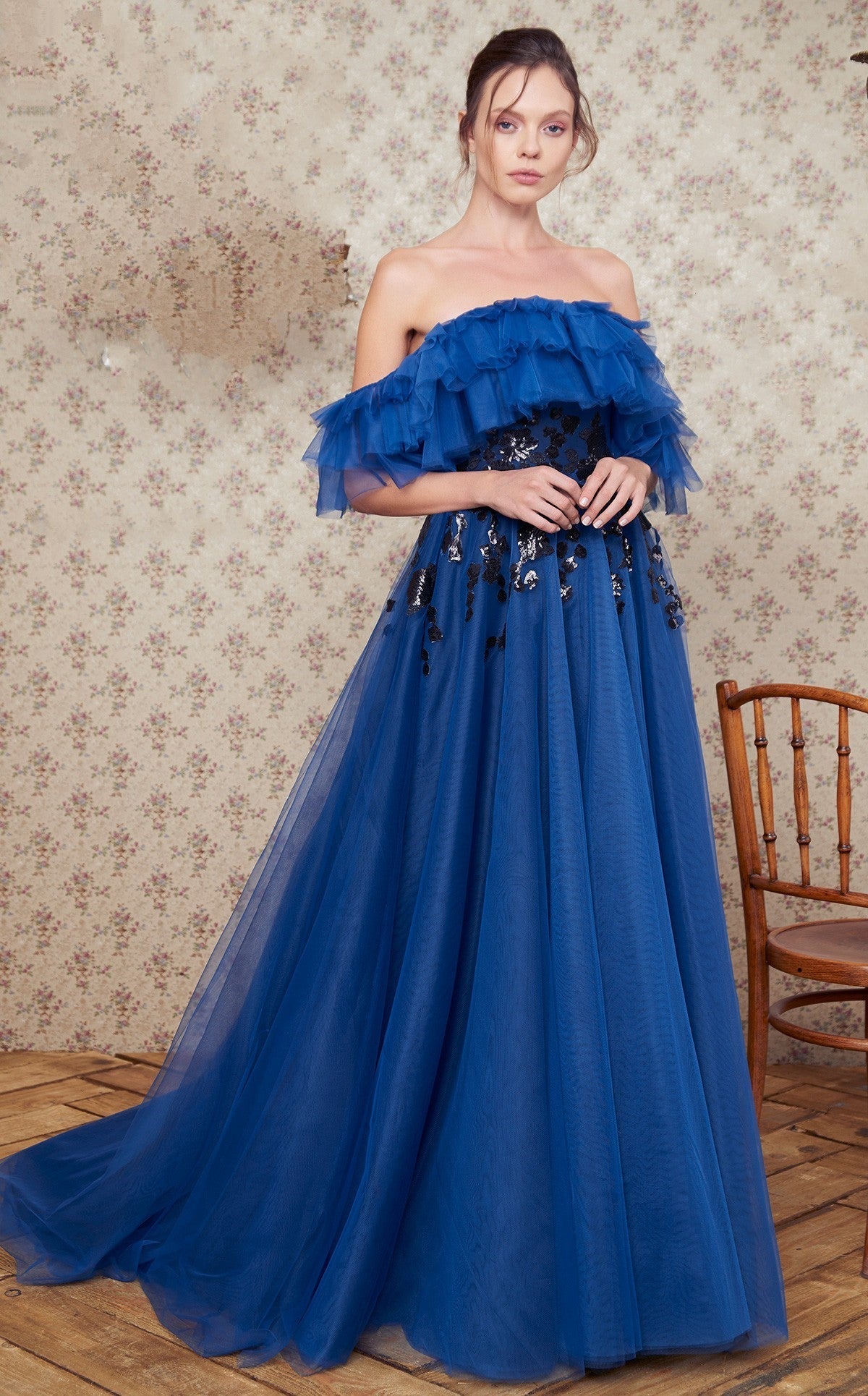 Ruffled Strapless Gown