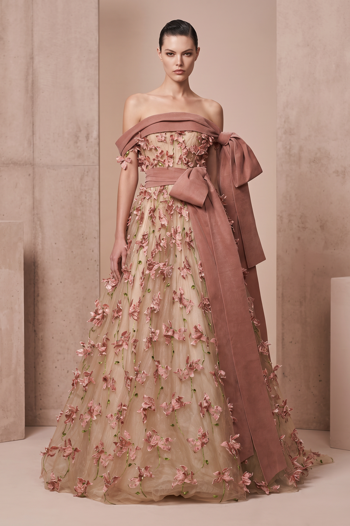 Floral Applique Ball Gown