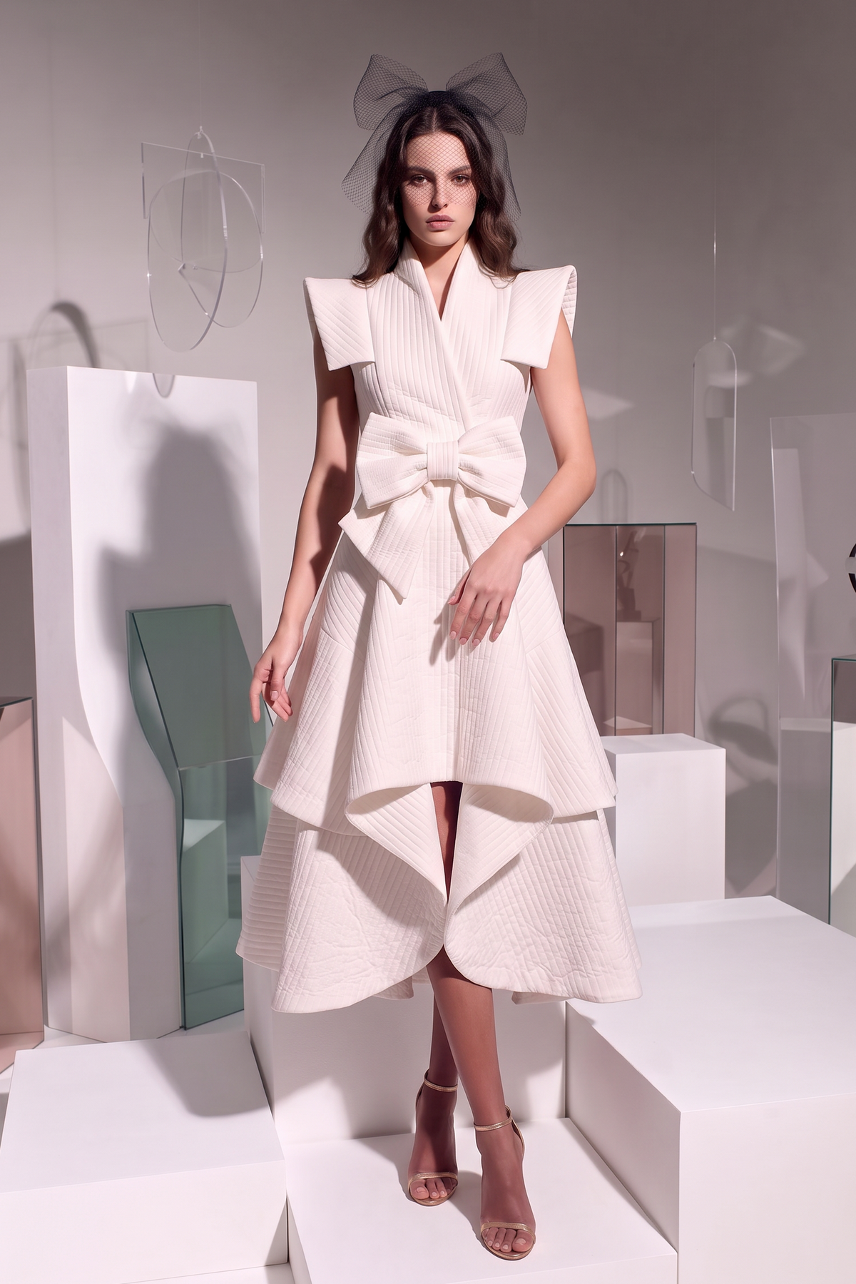 Bow-Front Collared Midi Dress