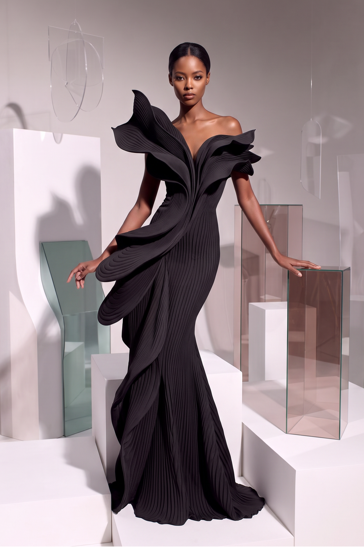 Sculpted Ruffle Mermaid Gown