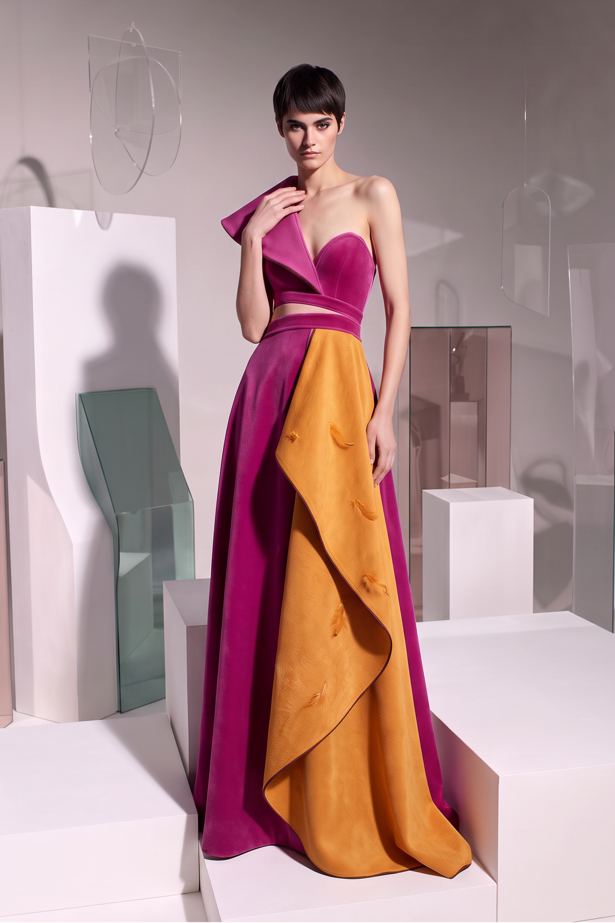 Two-Tone Strapless Cutout Gown