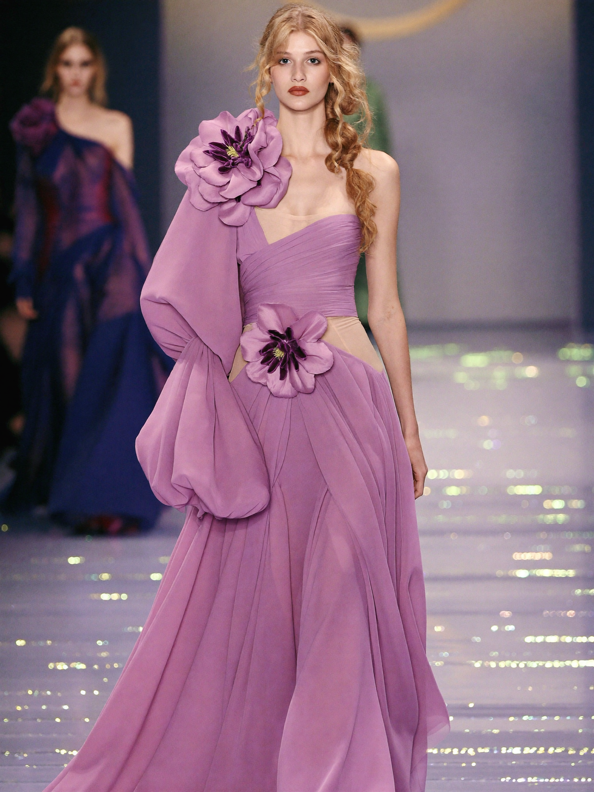 One Sleeve 3D Floral Dress
