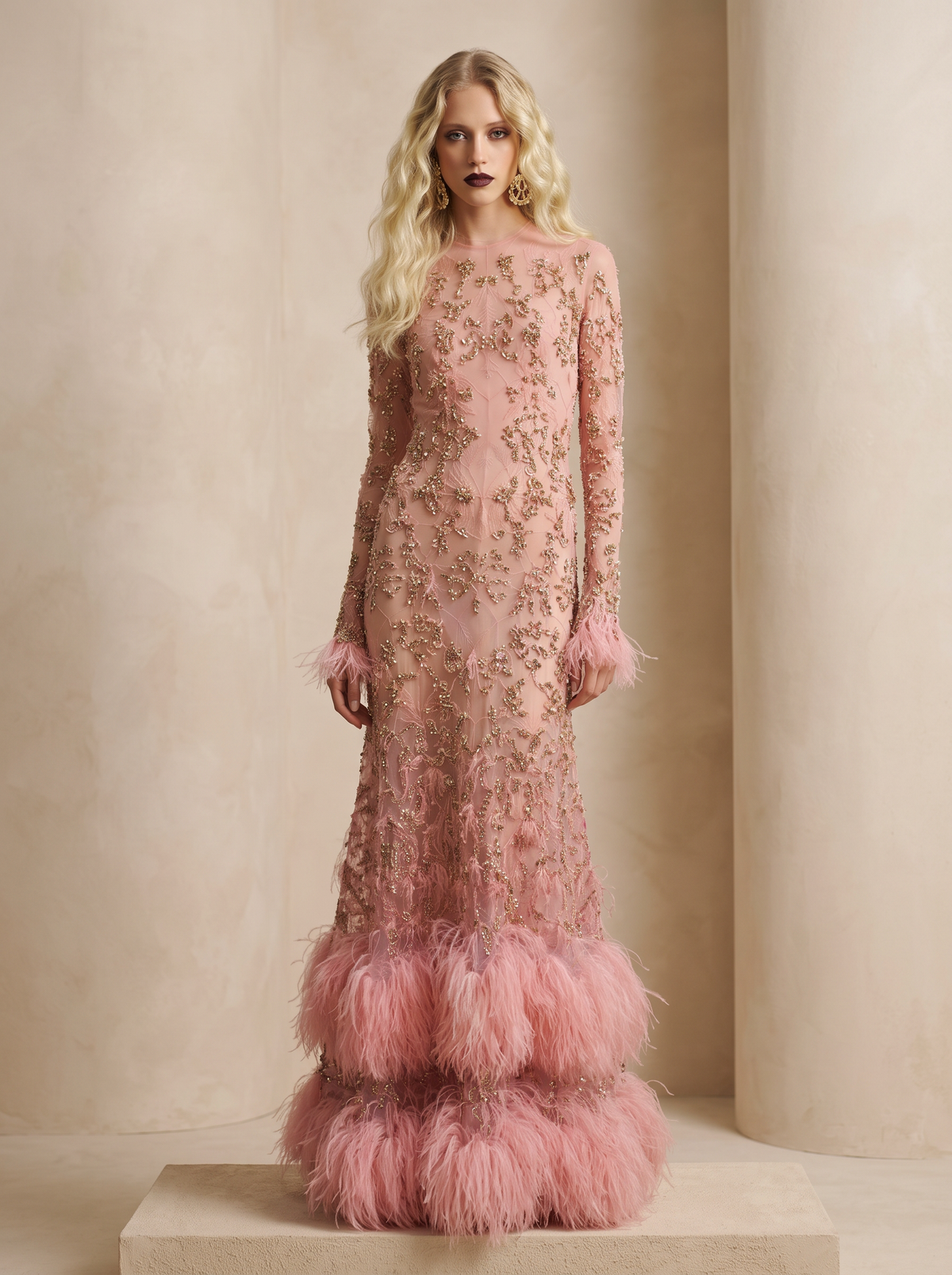 Feather Hem Gown