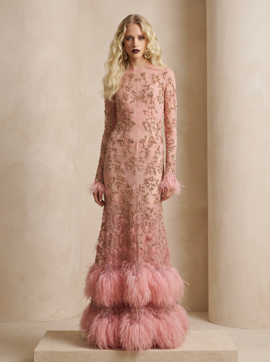 Feather Hem Gown