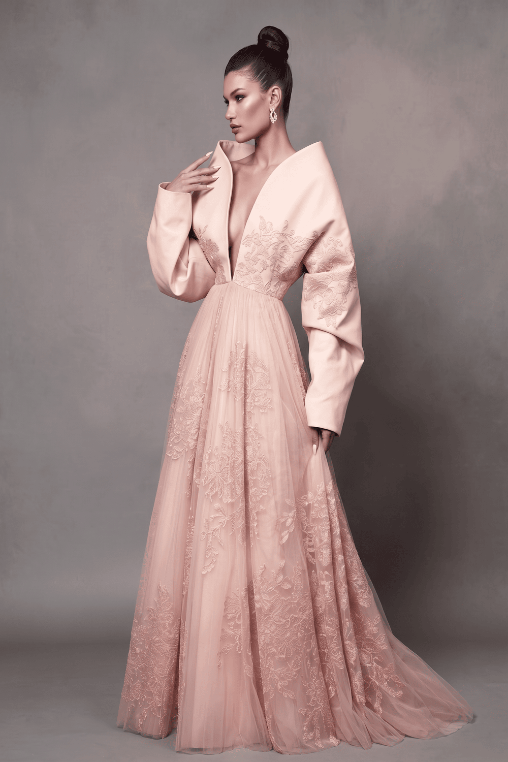 Tonal Floral Embroidery Gown