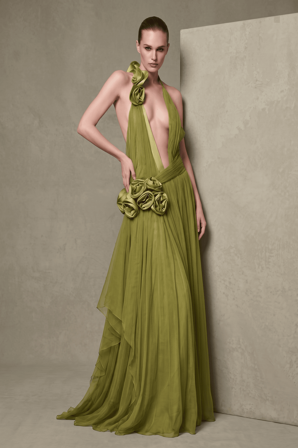 Plunging Halter-Neck Gown
