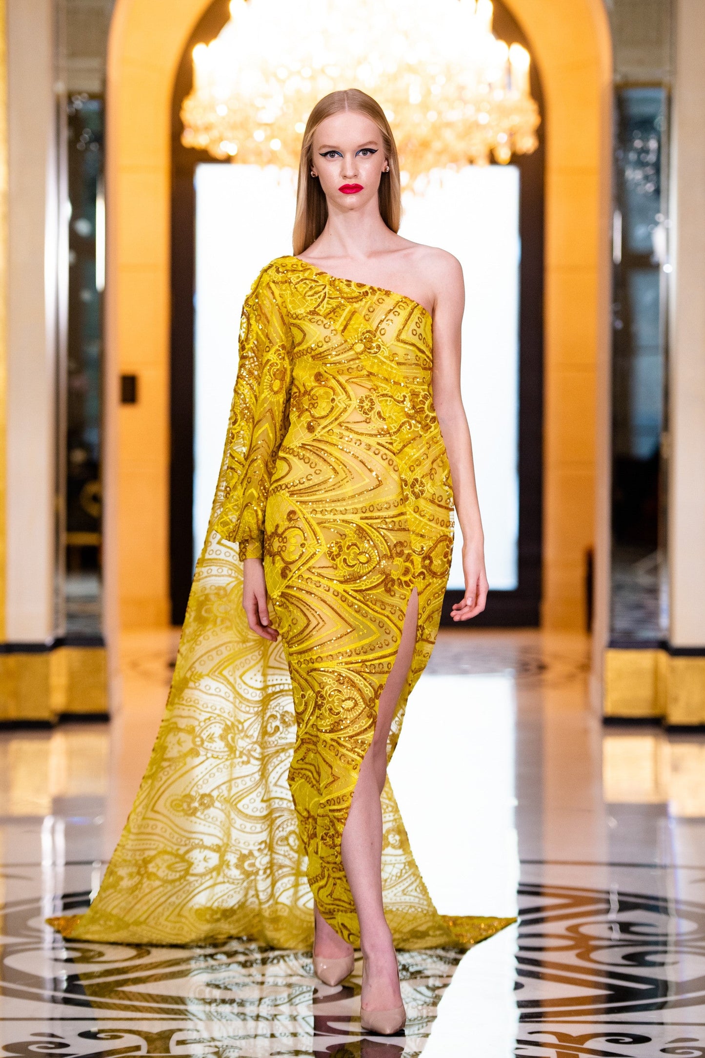 Sequin Embroidered Slit Gown