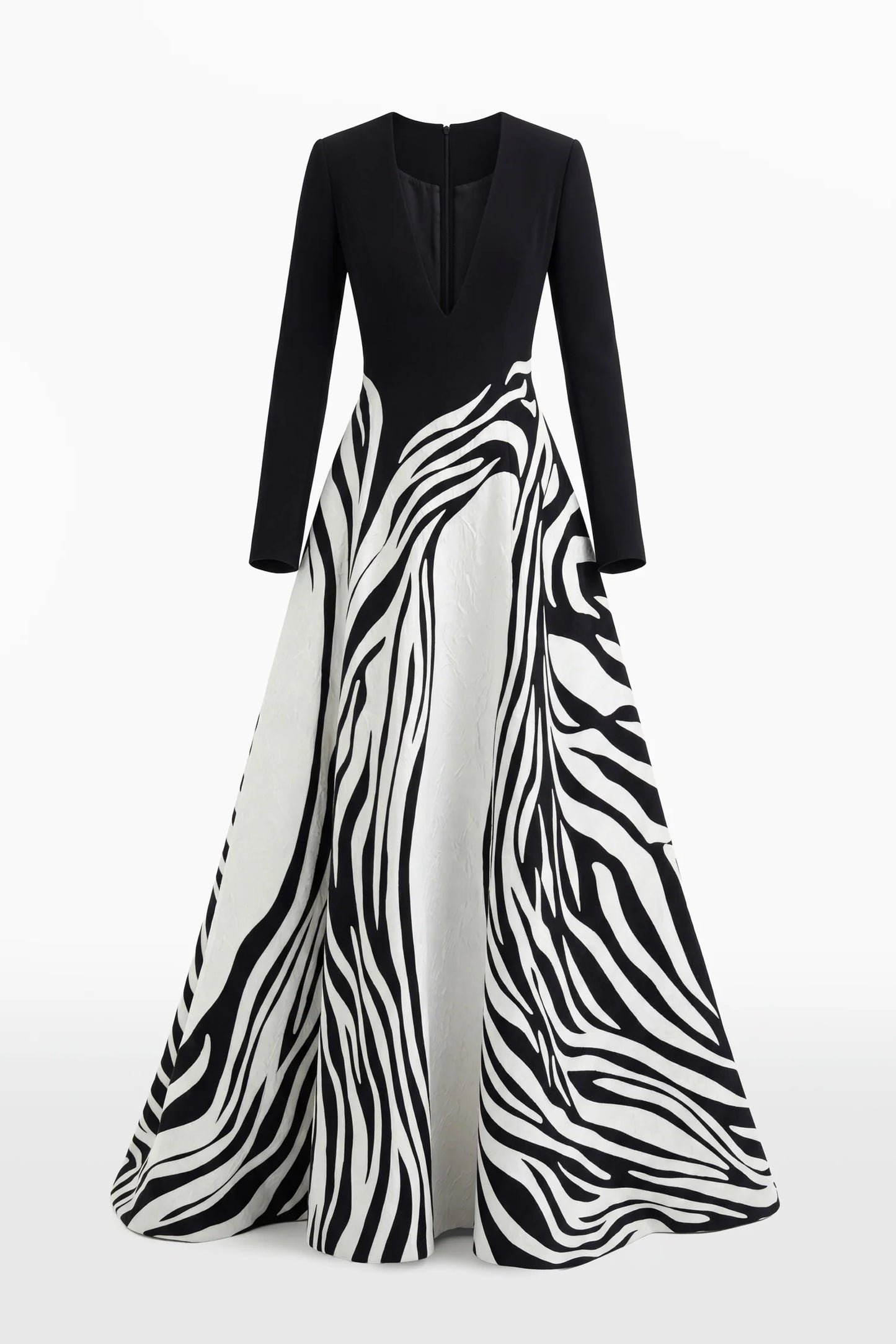 Crepe Zebra Pattern V-Neck Dress