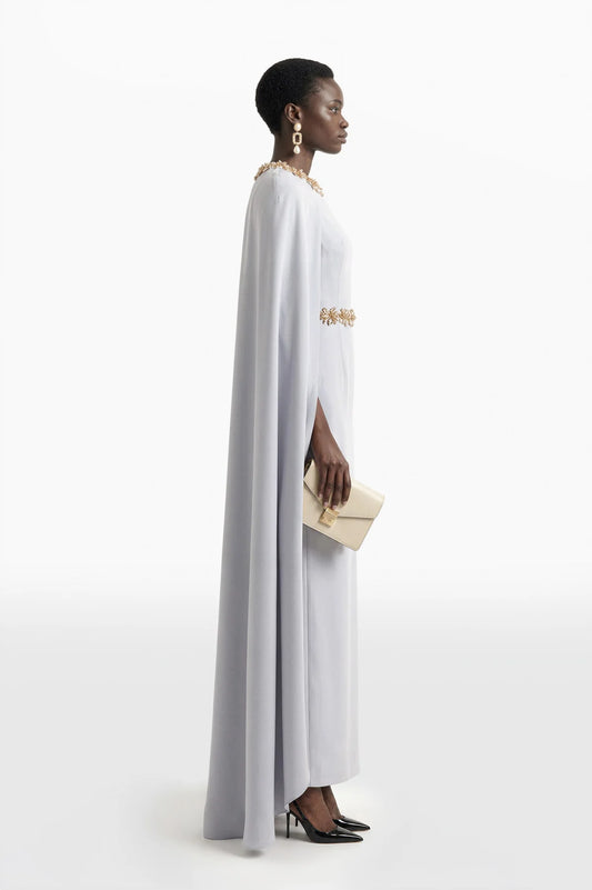 Embellished Column Dress with Cape