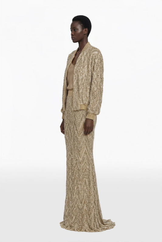 Embroidered Jacket with Satin Top and Skirt
