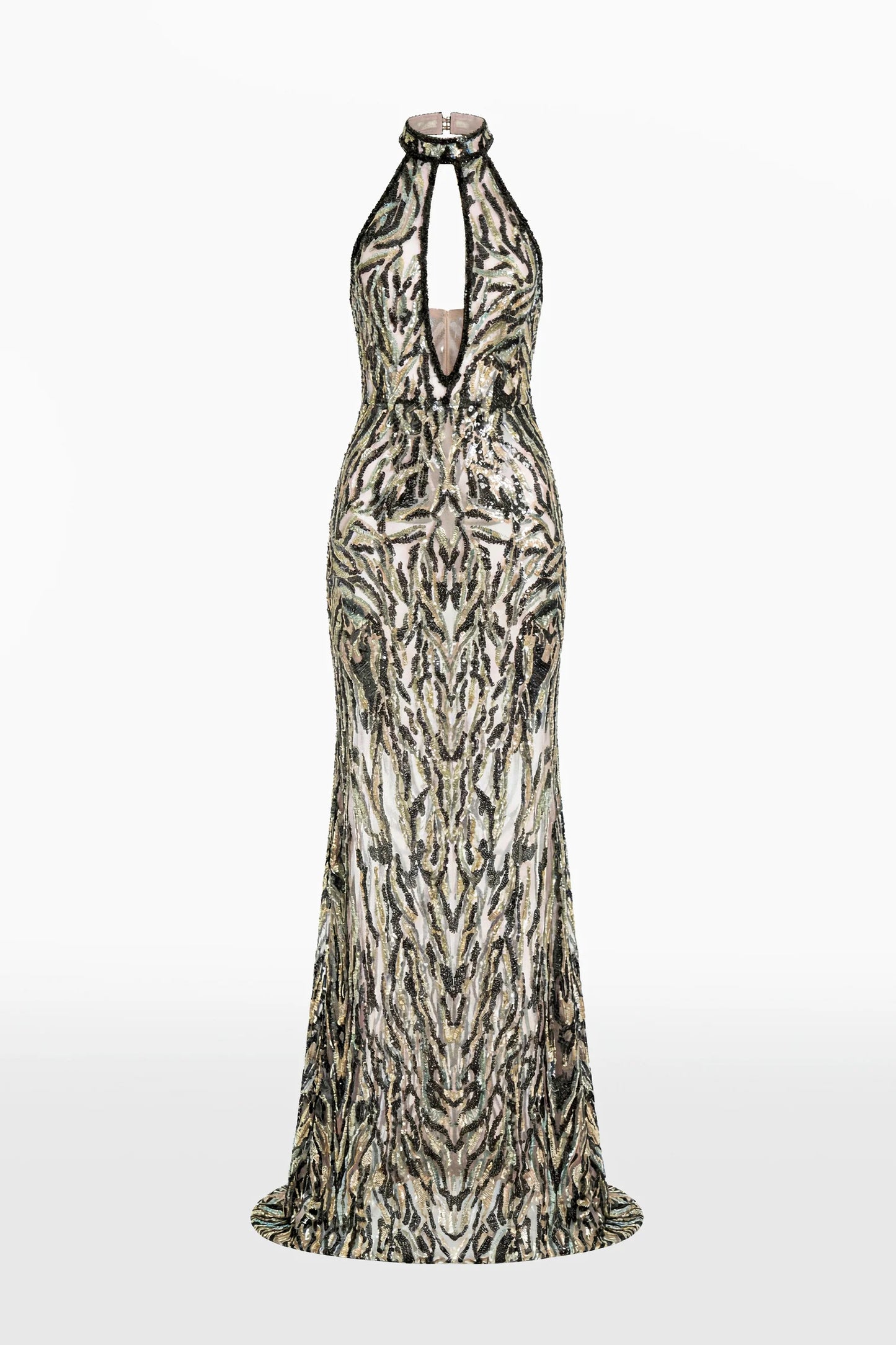 Embroidered Halter Neck Long Dress with Bolero