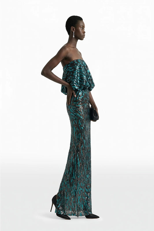 Embroidered Tulle Strapless Dress