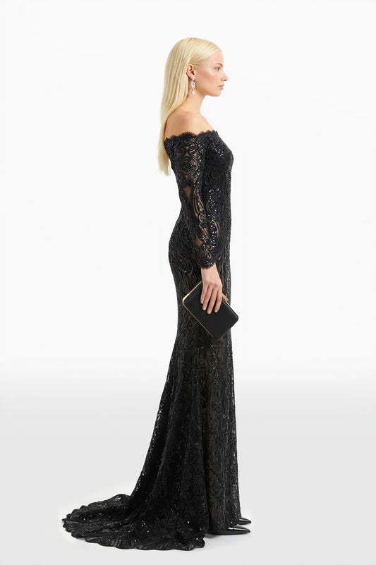 Off-Shoulder Sequined Thread Lace Dress