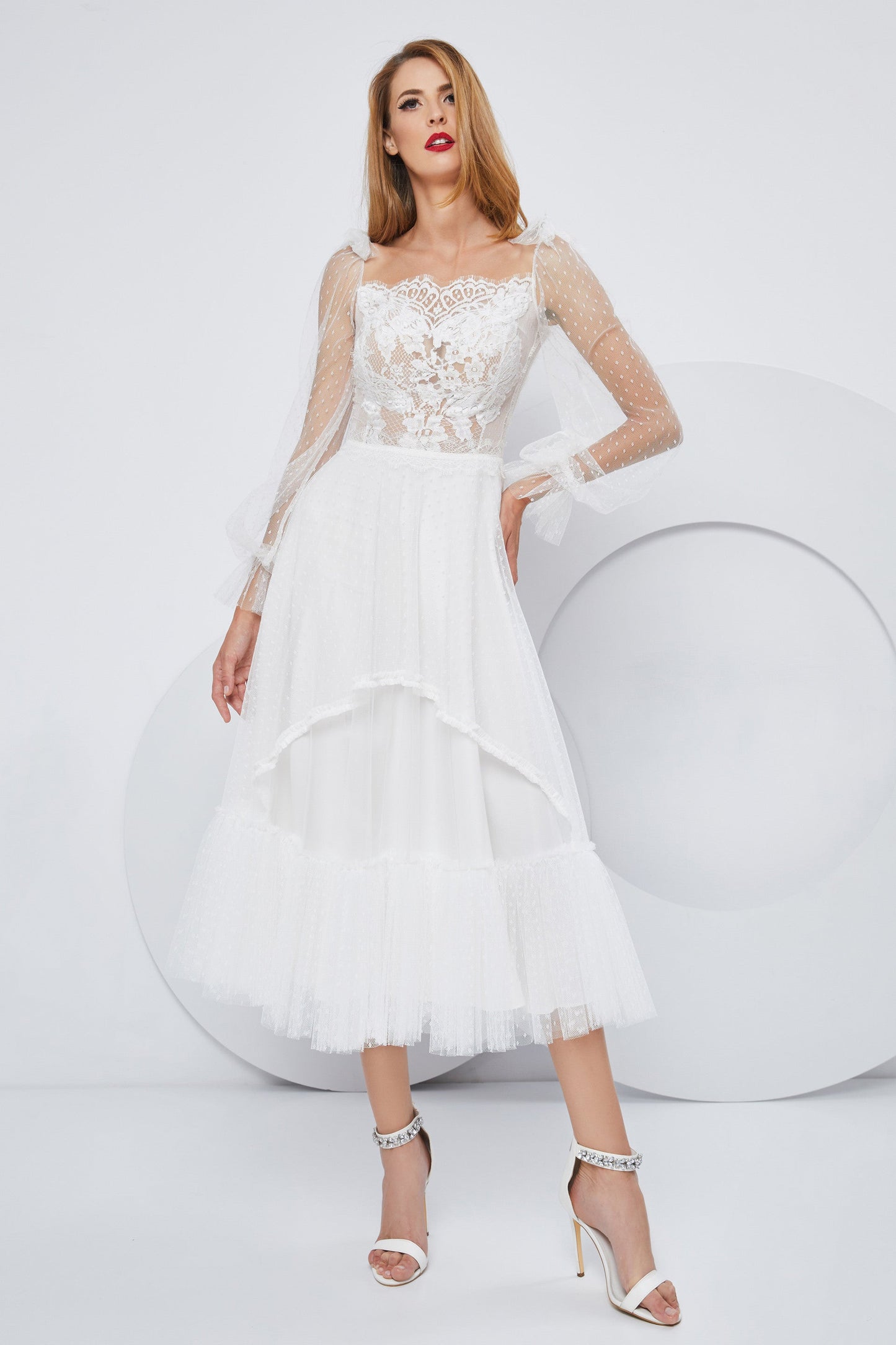 Long Sleeve Chantilly Lace Midi Dress