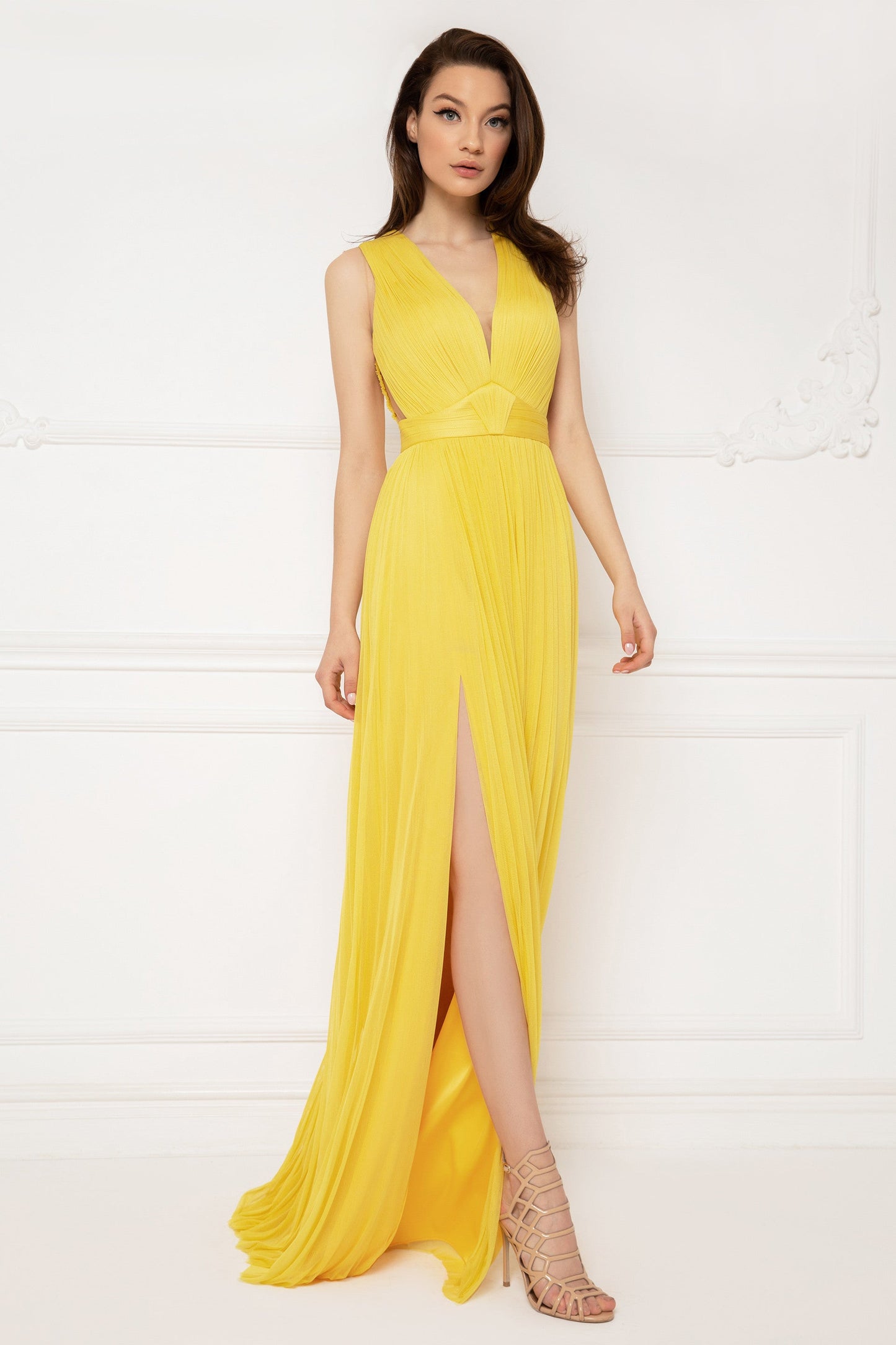 Pleated Sleeveless Gown