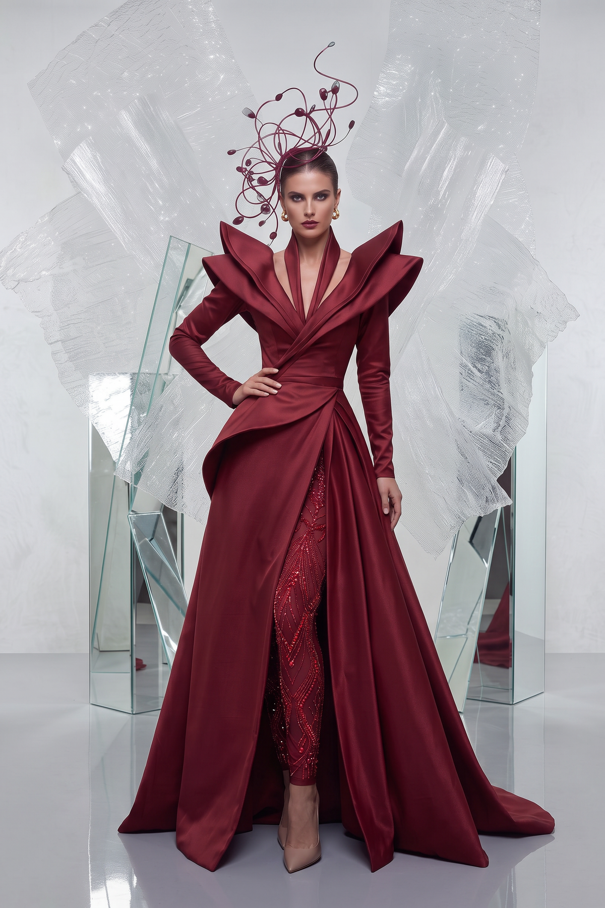 Multi Neck Long Sleeve Gown