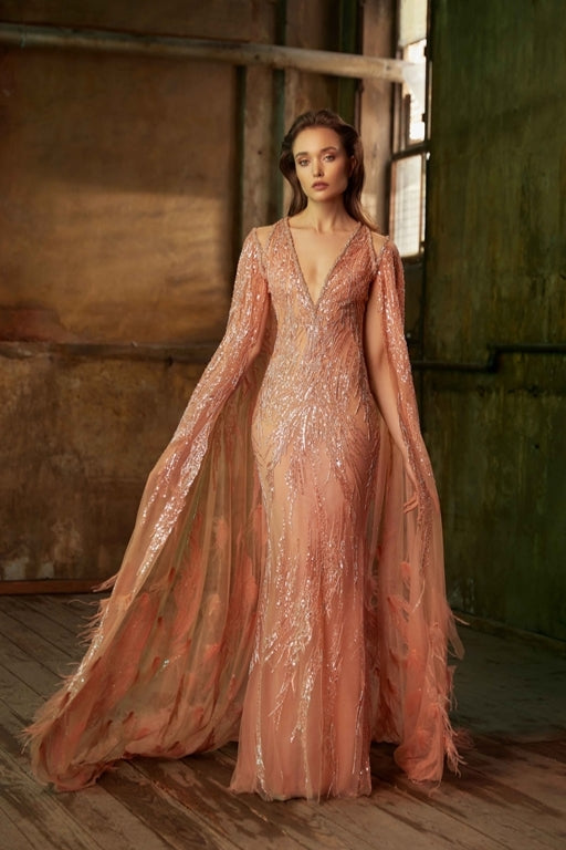 V-Neck Cape Gown