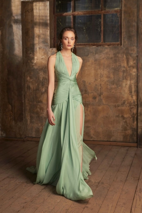 Deep V-Neck Halter Dress