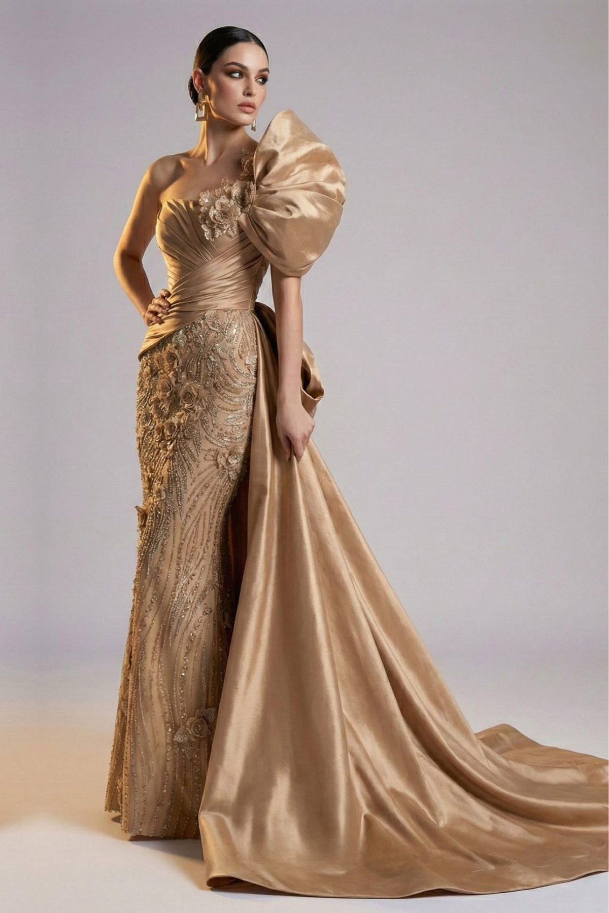 Beaded Floral Appliqué Mermaid Gown