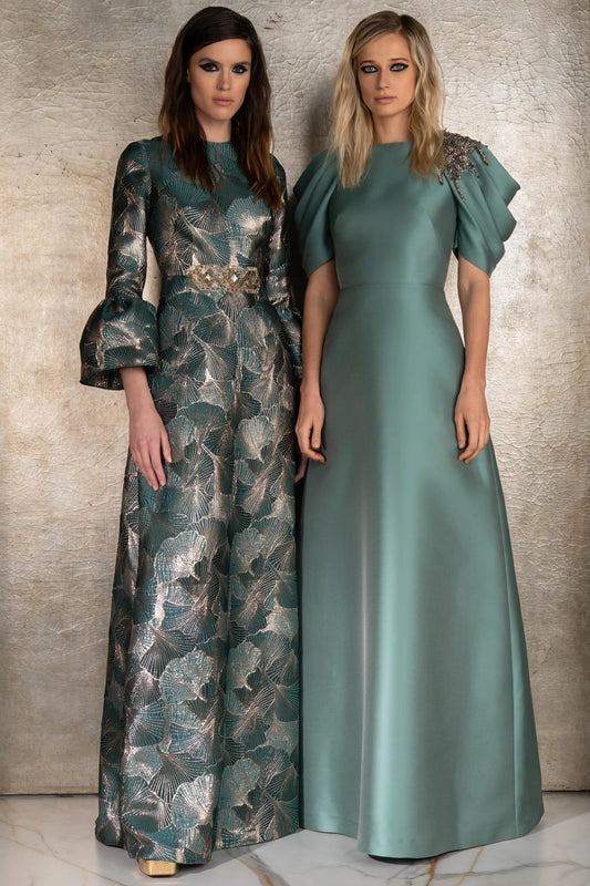 Draped Sleeve Mikado Gown