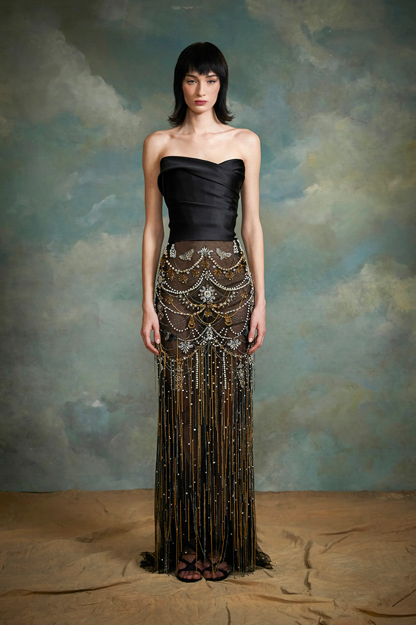 Strapless Satin Embroidered Gown