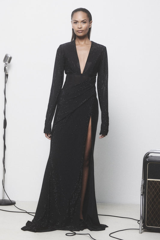 Draped Long Sleeve Gown