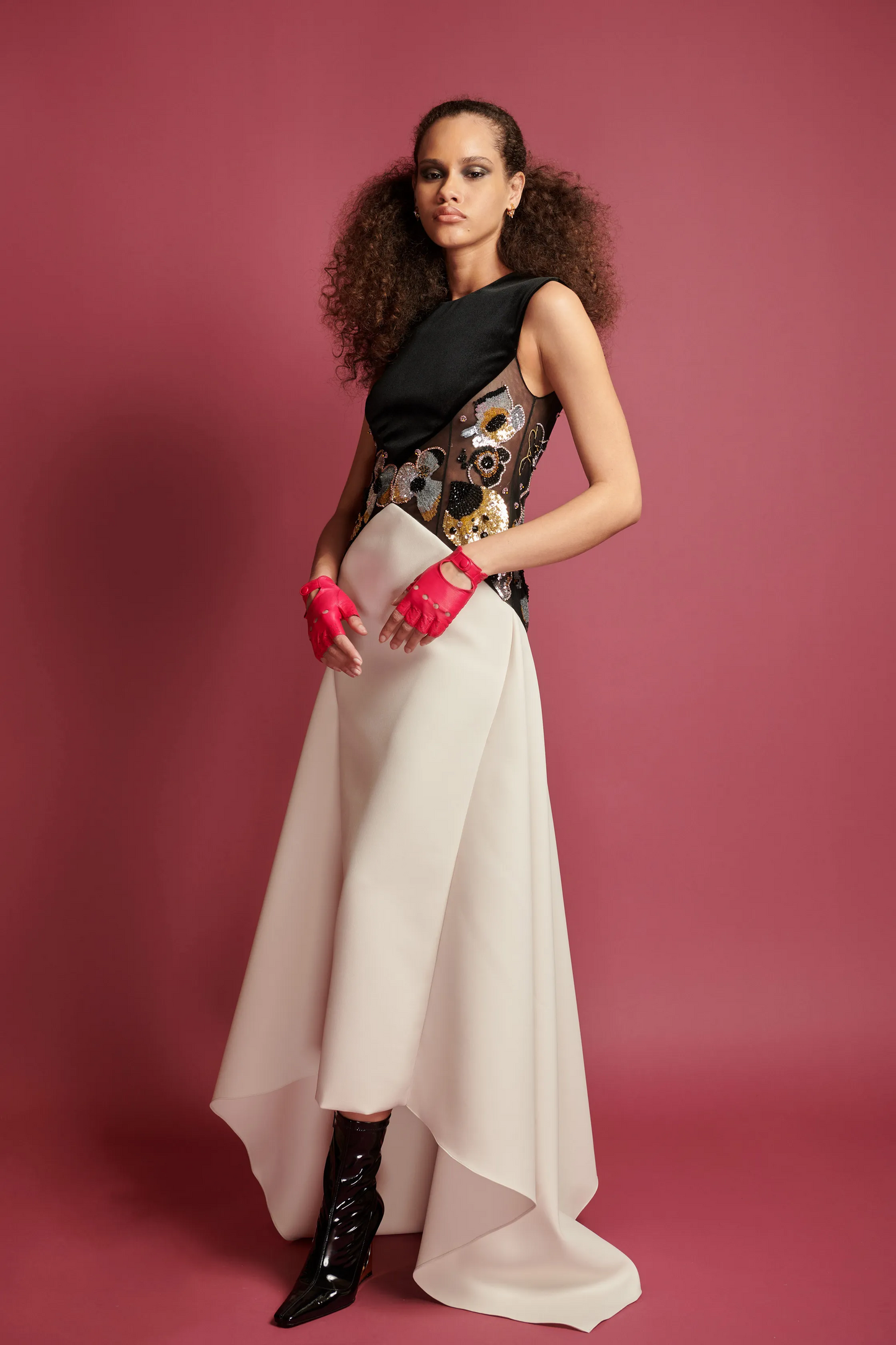 Embroidered Cady Gown