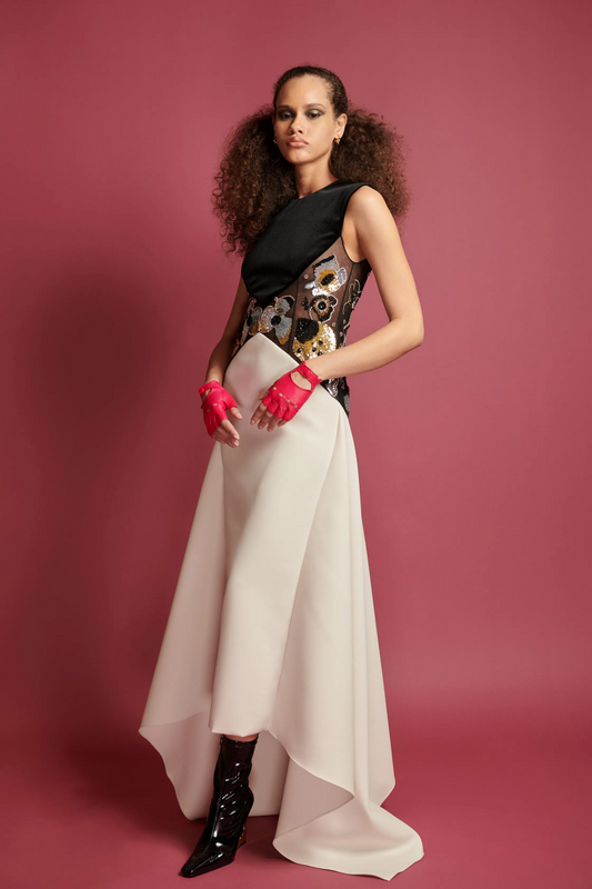 Embroidered Cady Gown