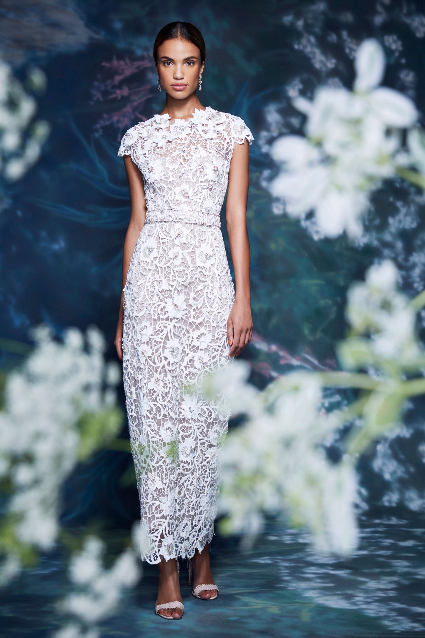 Cap Sleeve Floral Lace Gown