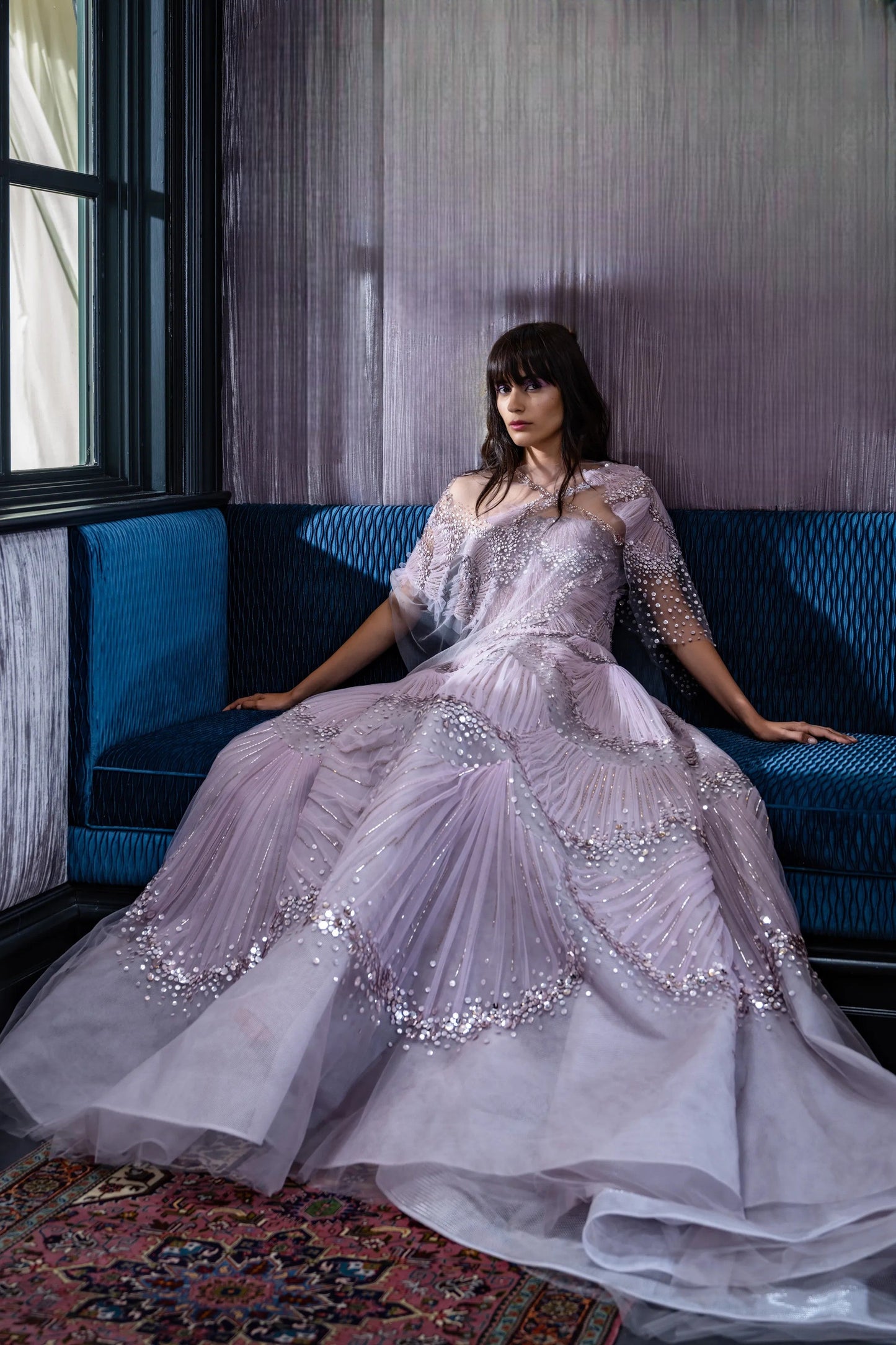 Embroidered Ballgown with Capelet