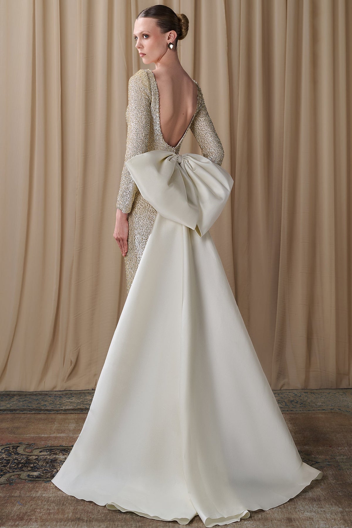 Sequined Bow-Train Gown