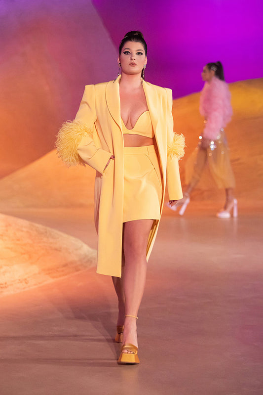 Feather Jacket-Bralette and Mini Skirt