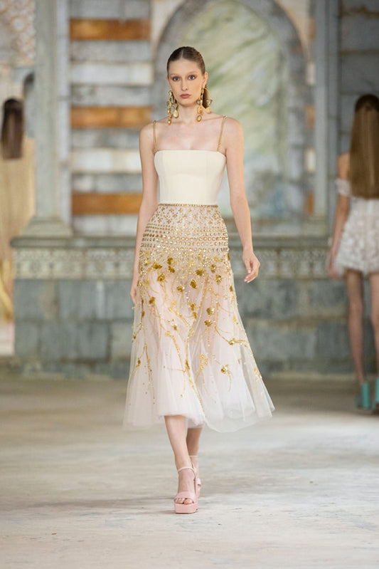 Tulle and Beaded Midi Dress